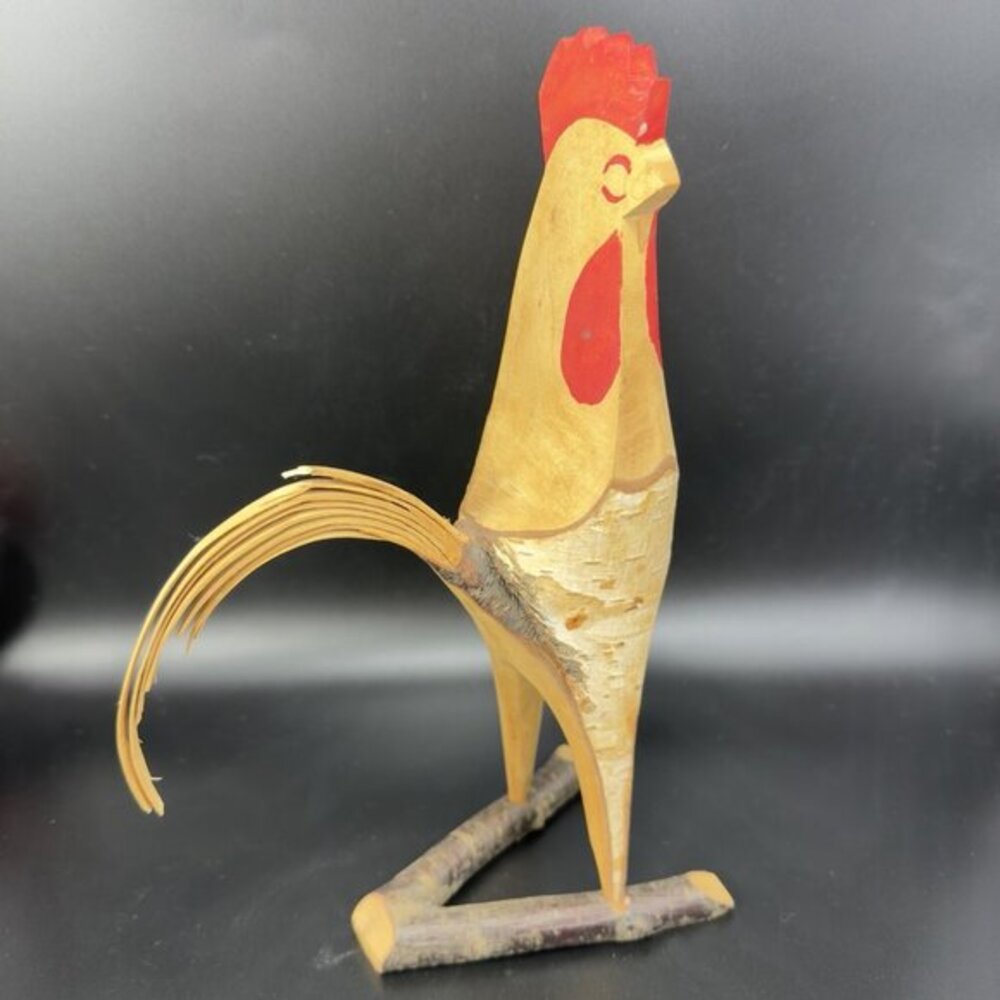 Swedish Wood Dala Rooster Chicken Figurine Svensk Slojd Folk Art Wood Large 10in